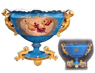 Large 19th C. Sevres style Hand Painted Centerpiece