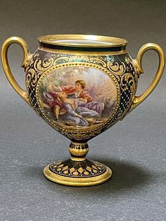 19th C. Austrian Royal Vienna Miniture Porcelain Vase, Hand Painted
