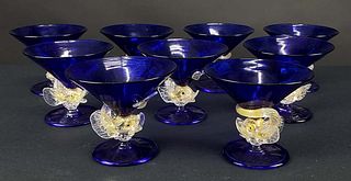 Set of 12 Venetian Champagne Glasses, C. 1930's