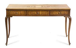 A Marquetry Console Table, Height 27 1/2 x width 48 x depth 16 inches.