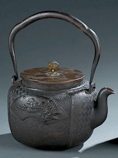 Japanese iron teapot, signed TatsufumiDo.