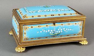 French Enamel and Bronze Hand painted Jewelry Box