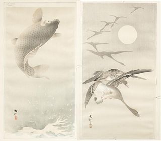 2 Modern Japanese woodblock prints, Koson Ohara.