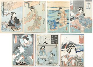 7 Japanese woodblock prints, Kunisada.