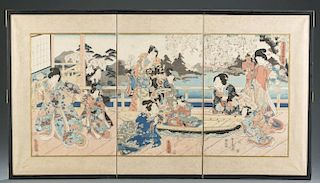 Japanese Triptych woodblock print, Kunisada.