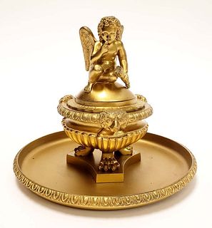 French Gilt Bronze Figural Inkwell