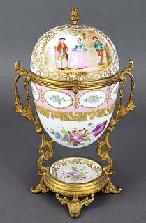French Sevres Porcelain & Bronze Egg Shaped Vase