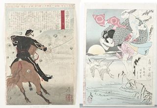 2 Japanese woodblock prints, Yoshitoshi.