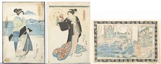 3 Japanese woodblock prints, Eisen Keisai.