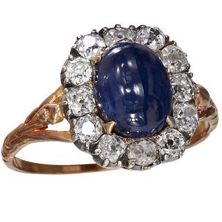 ANTIQUE SAPPHIRE AND DIAMOND CLUSTER RING