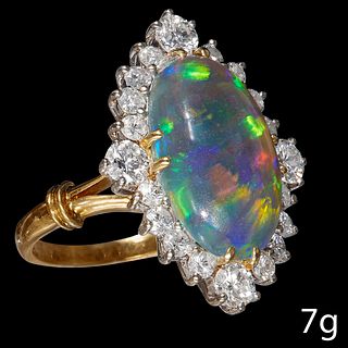 FINE BLACK OPAL AND DIAMOND CLUSTER RING
