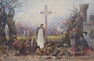 Large Art Nouveau Watercolor of Christ