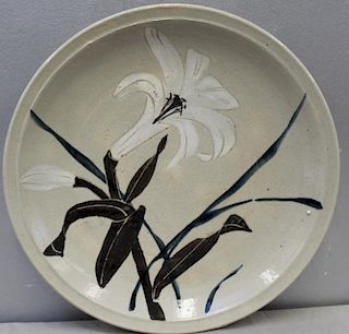 Signed Asian Floral Decorated Glazed Pottery