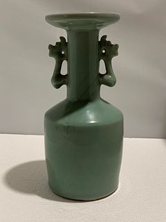 Chinese Longquan celadon phoenix- handled Vase