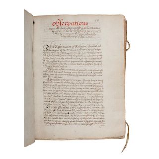 Observations Upon the Rise and Progress of the Late Rebellion Against K. Charles the first, Early Handwritten Copy, Ca 1650-1