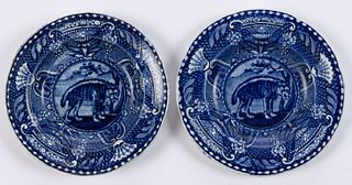 STAFFORDSHIRE TRANSFER-PRINTED QUADRUPEDS SERIES CERAMIC CUP PLATES, LOT OF TWO
