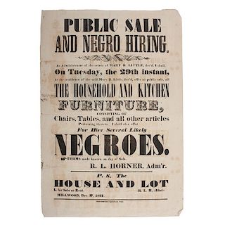 Slave Sale Broadside, Winchester, Virginia, 1857