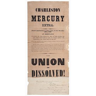 Charleston Mercury Extra, Rare Broadside Announcing South Carolina Secession, December 1860