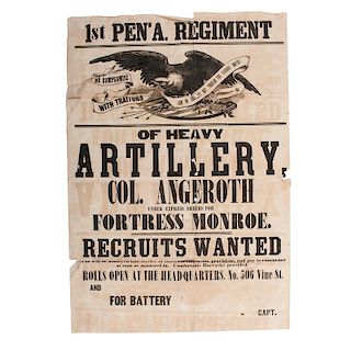 Civil War Recruitment Broadside, 1st Pennsylvania Regiment of Heavy Artillery