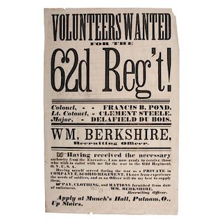 Civil War Recruitment Broadside, 62nd Ohio Volunteers