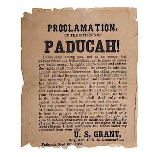 Rare U.S. Grant, Paducah, Kentucky Broadside, 1861