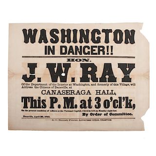 Washington in Danger!, Early Civil War Political Broadside, 1861