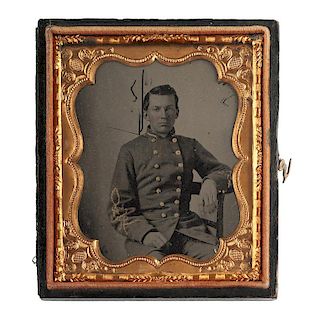 Civil War Sixth Plate Ruby Ambrotype of a Confederate Officer