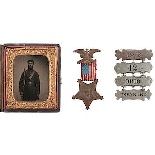 Civil War Archive of Wm. E. Carlton, 42nd Ohio, Incl. Diary Recorded During the Red River Campaign, Tintype, Ladder Badge, an
