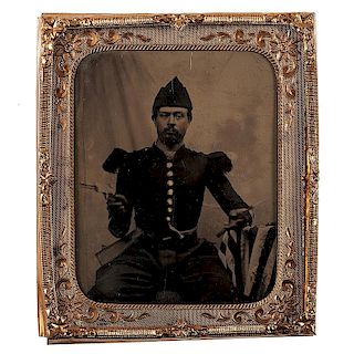 Sixth Plate Tintype of Soldier Armed with Volcanic Pistol