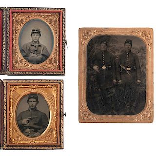 Civil War Tintypes & Ambrotype of Armed Soldiers, Two Holding Rare Allen & Wheelock Revolvers