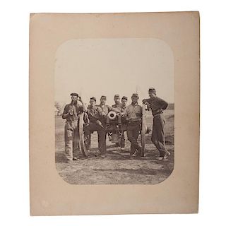 Civil War Albumen Photograph of Soldiers Posed with a Six-Pound Gun