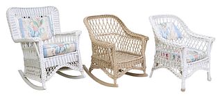 (3) PAINTED WICKER ARMCHAIR & ROCKING CHAIRS