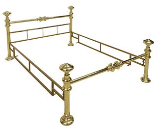 SIGNED CONTINENTAL BRASS BED WITH TURNED SUPPORTS