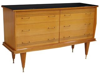 MID-CENTURY MODERN GLASS-TOP LACQUERED COMMODE