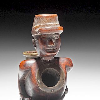 Folk Art Carved Pipe in Form of Soldier Sitting Atop a Cannon Barrel