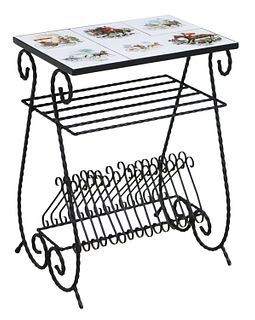 FRENCH WROUGHT IRON & CERAMIC TILE SIDE TABLE