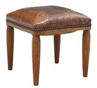 FRENCH ART DECO LEATHER STOOL