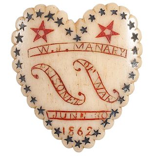 Civil War POW Folk Art Carved Bone Relic of W.J. Manary, 1st Massachusetts Infantry