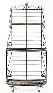 A French Provincial Style Bakers Rack, Height 82 x width 40 x depth 19 inches.