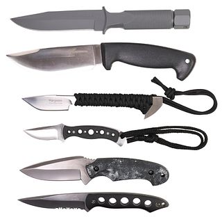 (6) FIXED BLADE KNIVES CRKT, SCHRADE, GERBER, MORE