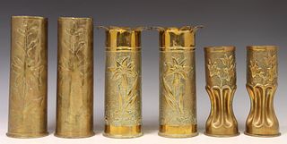 (6) FRENCH WWI & WWII-ERA TRENCH ART SHELL VASES