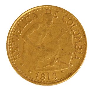 COLOMBIA CINCO PESO GOLD COIN, 1919