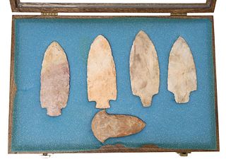 (5) NATIVE AMERICAN LARGE SPEAR POINTS, 6.5/8"L