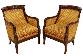 (2) FRENCH EMPIRE STYLE UPHOLSTERED BERGERES