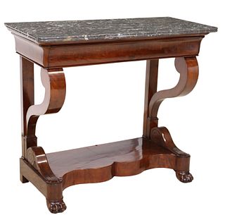 FRENCH EMPIRE STYLE MARBLE-TOP MAHOGANY CONSOLE