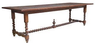 FRENCH LOUIS XIII STYLE OAK DINING TABLE, 102.5"L