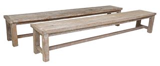 (2) RUSTIC WEATHERED OAK BENCHES, 98"L