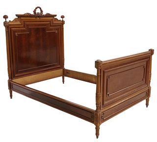FRENCH LOUIS XVI STYLE MAHOGANY WREATH CREST BED