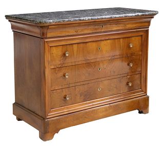 FRENCH LOUIS PHILIPPE MARBLE-TOP WALNUT COMMODE