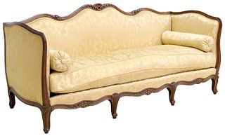 FRENCH LOUIS XV STYLE UPHOLSTERED WALNUT SETTEE